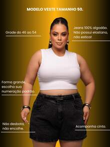 Women's Plus Size Marbled Dark Jeans Shorts 100% Cotton High Waist Comes With Belt