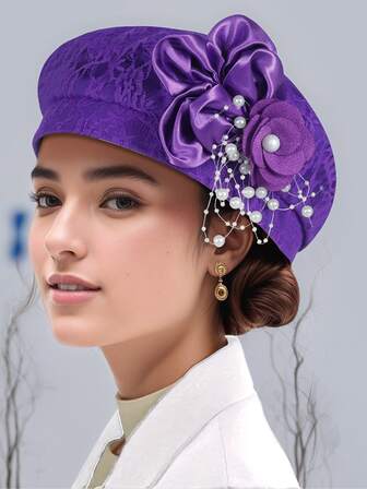 New Minimalist Solid Color Fashion Lace Beret Cap For Women