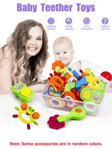 14/5/6 piezas Juguetes de sonajero para bebé (6-12 meses), Juguetes de dentición sensoriales para bebé (8 meses), Juguetes de dentición para recién nacidos (0-3 meses), Mordedor para bebé (0-6 meses), Juguetes de desarrollo y aprendizaje para bebé (8-9-10 meses), Juego de regalo para bebé niño y niña (color aleatorio) - Multicolor - Ver 2