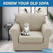 Local Delivery- 2025 New 2 Pieces Chair Covers With Arms Super Stretch Chair Slipcover For Living Room Pet Dog Universal Slip Cover Anti Slip Armchair Furniture Protector (Light Gray), 31"-46"(1 Cushion) - 藏蓝色 - 查看 8