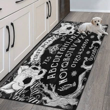 1 pieza Alfombra de entrada con estampado de calavera, alfombra de área artística negra para sala de estar, baño, cocina, entrada, balcón, decoración del hogar, absorbe la suciedad, cafetería, bar, vacaciones, fiesta, dormitorio, baño, decoración de cocina