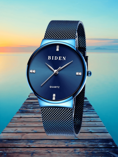 BIDEN BIDEN Fashionable Women's Watch, Simple Diamond Dial, Stainless Steel Strap, Women's Waterproof Quartz Watch - Casual Business - Suitable For Daily Wear, Holiday Gift Giving
