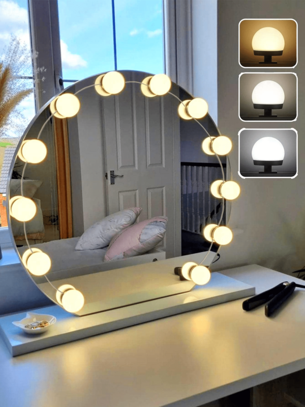 2/4/6/8/10/12/14PCS Dimmable Vanity Mirror Bulbs, Ultra-Bright LED Makeup Mirror Lights With 3 Color Temperatures (White/Warm White/Natural), Shatterproof Oval Bulbs For Mirror, USB-Powered Mirror Lighting Kit For Flawless Makeup, Salon-Grade Illumination, Soft Glow Cosmetic Bulbs,Suitable For Family Bedrooms And Bathrooms
