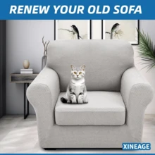Local Delivery- 2025 New 2 Pieces Chair Covers With Arms Super Stretch Chair Slipcover For Living Room Pet Dog Universal Slip Cover Anti Slip Armchair Furniture Protector (Light Gray), 31"-46"(1 Cushion) - 黑色 - 查看 11