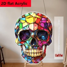 2D Flat Chocolate Skull Acrylic Light Catcher - Painted Glass Style Decoration, Suitable For Homes, Gardens, And Bars - Perfect Halloween And Holiday Party Supplies