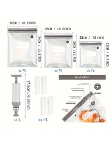 20 个/套可重复使用的真空食品储存袋，包括 1 个用于密封的真空泵、密封夹、厚真空保鲜袋、包装袋、真空泵密封袋、家用食品袋压缩袋、包装熟食袋。非常适合保存水果和熟食，这些袋子是整理厨房和在冰箱中储存食物的完美选择。 - 彩色 - 查看 3