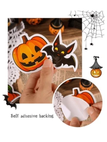 98 件万圣节南瓜和蝙蝠涂鸦贴纸，多种款式适合万圣节派对、礼品袋、信封、礼品、学校用品、返校 - 彩色 - 查看 2