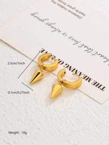 1 对时尚经典百搭高端甜心锥形女士耳环 - 金色 - 查看 6