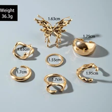 Juego de 7 pzs/4 pzs Anillos de mujer con flores recargadas al estilo europeo y americano, de aleación, con moño irregular retro francés, adecuado para decoración diaria o como regalo de mujer