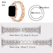 Metal Strap Compatible With Apple Watch Straps 38mm 40mm 41mm 42mm 44mm 45mm 49mm Women/Men,Stylish V Rhinestone Encrusted Wristband Replacement Band Compatible With IWatch Ultra SE Series 9 8 7 Se 6 5 4 3 2 1,Smartwatch Accessories,As A Gift For Friends And Family