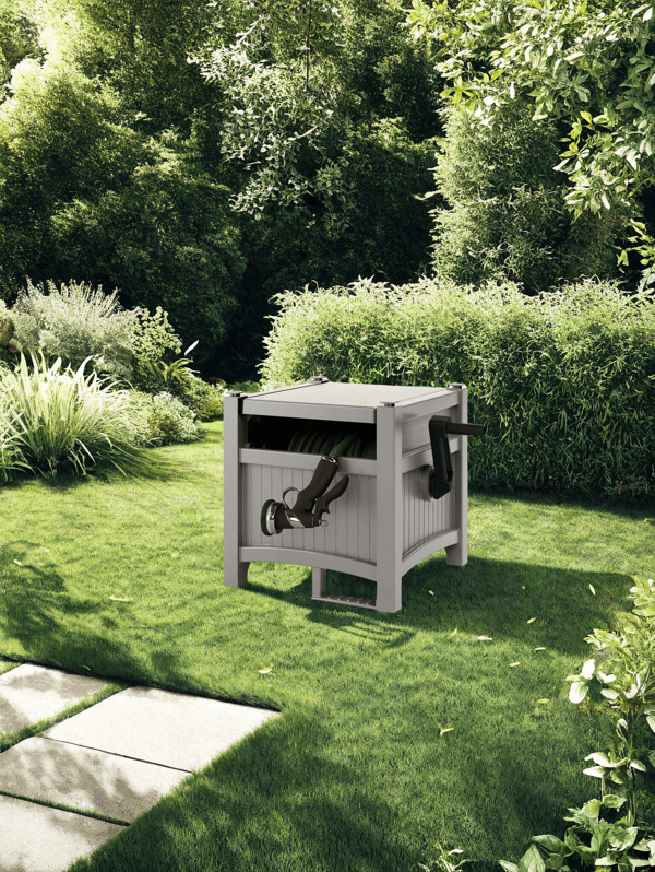 Durable Resin 100 Ft. Hose Reel (1 Unit): Gray, No Assembly, Ideal For Garden & Yard Hose Storage