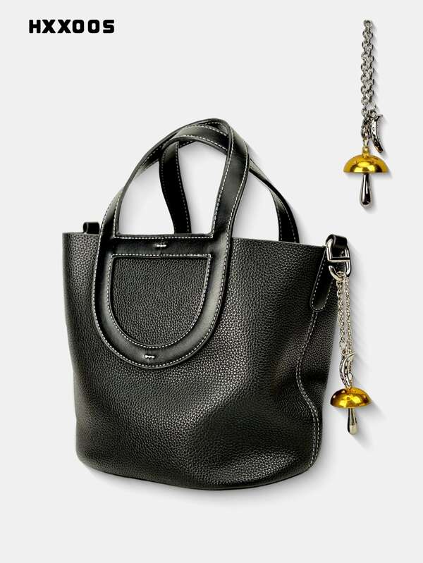 HXXOOS 1pc Mushroom Bag Charm – Gold & Silver Metal Pendant With Banana Accent, Chain Style – Attachable To Handbags, Backpacks, Shoulder Bags, Or Car Rearview Mirror – Y2K Aesthetic Accessory For Girls, Women, Students – Creative Gift For Valentine's Day, Christmas, Birthday, Back-To-School Season