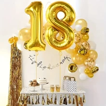 1 Peça Balões com Números de 0 a 9, Balões Números de 32 polegadas, Balões de Aniversário com Alfabeto de 0 a 9, Balões de Hélio para Suprimentos de Festa, Tamanho Grande, Números Dourados para Chá de Panela ou Despedida de Solteira