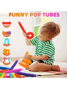 Christmas Decoration 8pcs, 16pcs, 24pcs Sensory & Colorful Interlocking Toys, Fidget Toys And Activities - Learning Tool To Stimulate Children's Fine Motor Skills, Includes Pop Tubes To Ease Stress And Anxiety, Educational Stress Relievers, Party/School Rewards, Classroom Activities, Back-To-School/Festival Gifts, Random Color.