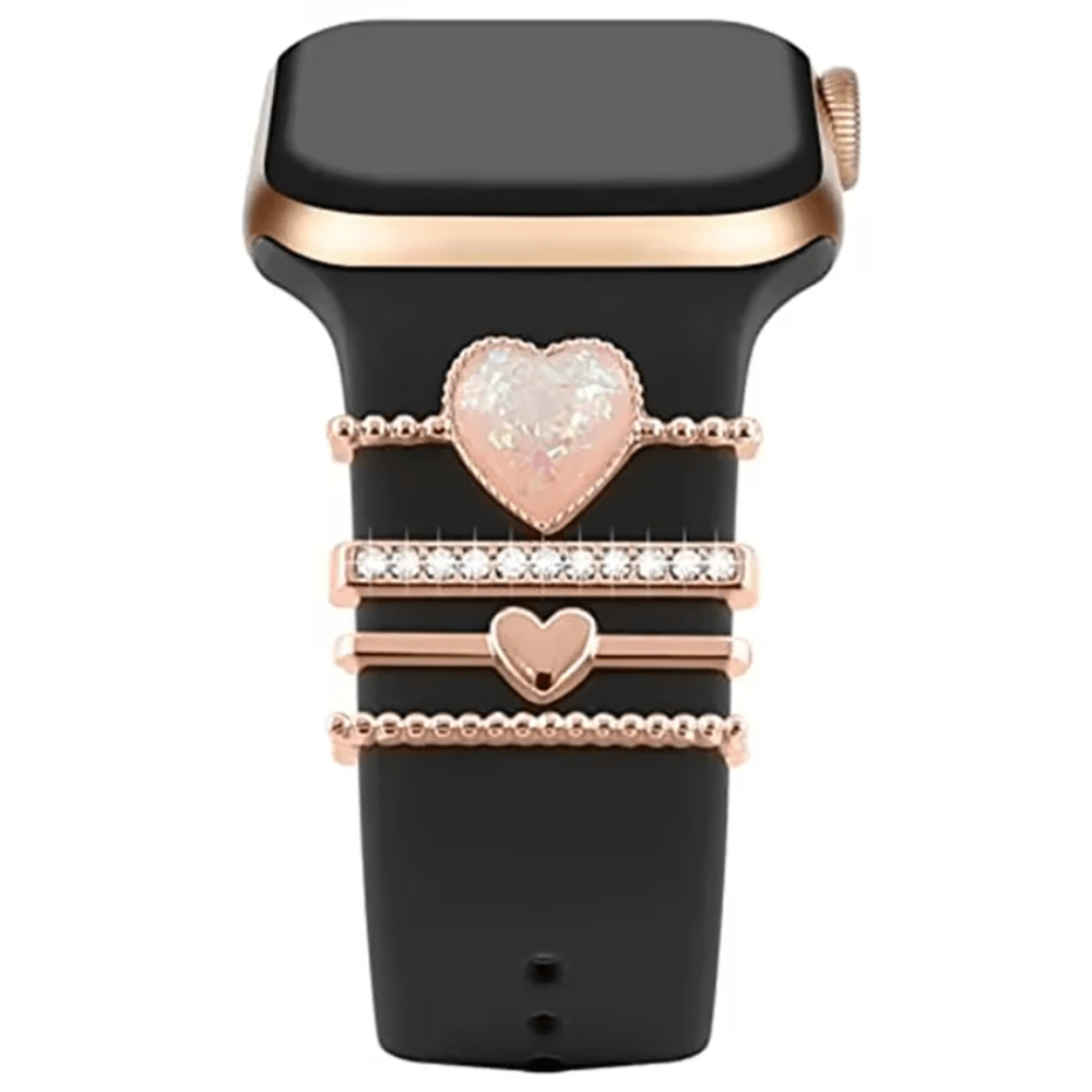 4 paquetes de accesorios compatibles con la banda del para el Día de San Valentín, hombre/mujer, compatible con modelos 10/9/8/7/6/SE/Ultra/2, anillo decorativo de rhinestone, pulsera, correa para muñeca, compatible con bandas de silicona para relojes de 20 mm/22 mm, accesorios para smartwatch