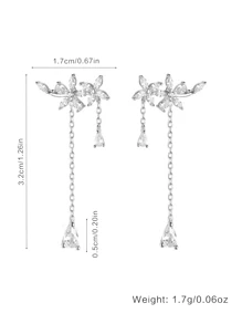 1pair Delicate S925 Sterling Silver & Zirconia Tassel Drop Earrings Suitable For Women's Daily Wear Wedding Engagement Bridal Jewelry Holiday