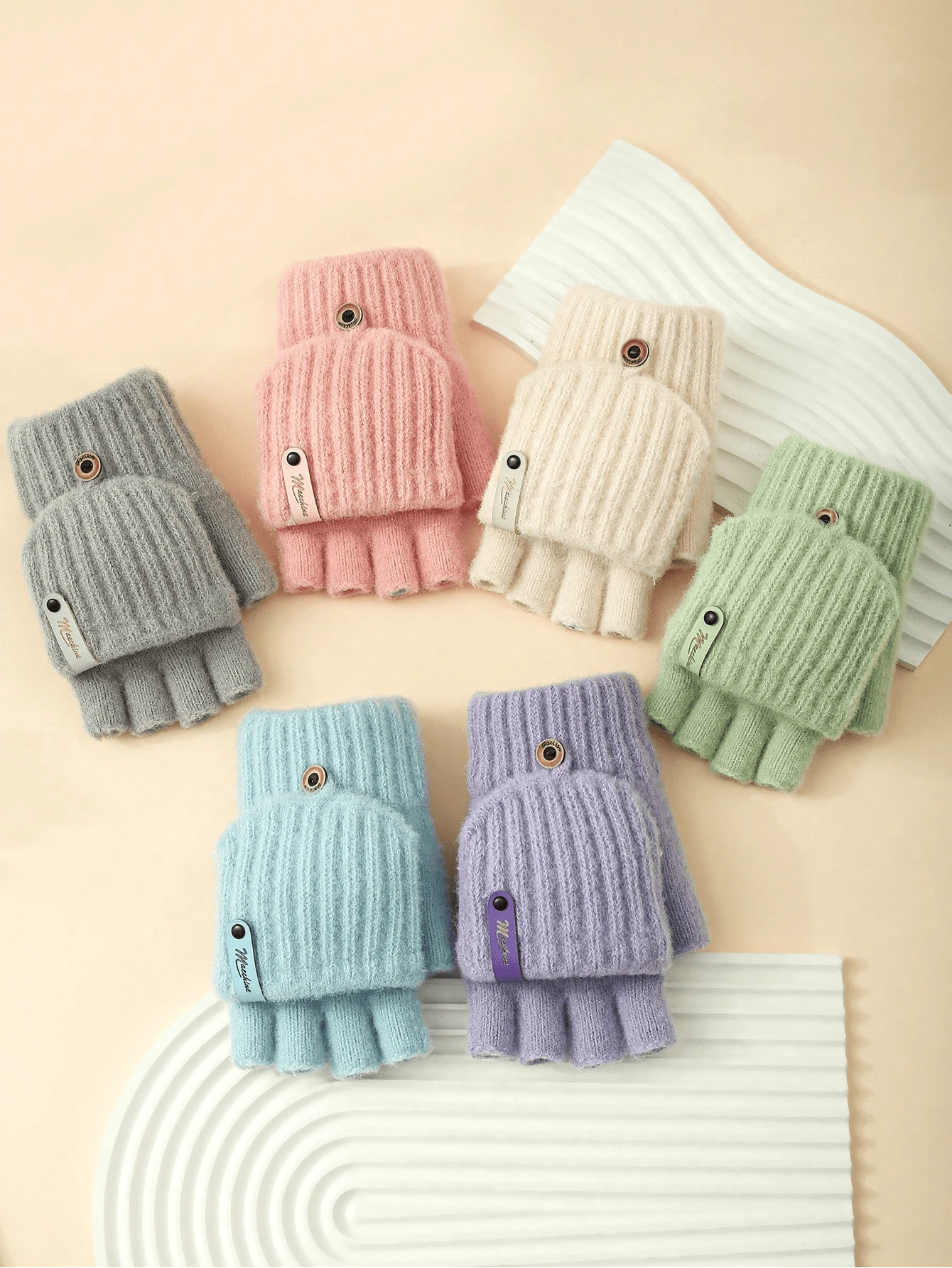 1 件儿童露指手套，冬季保暖半指翻盖针织手套，适合男孩女孩青少年，防寒 - 翻蓋手套 - 查看 1