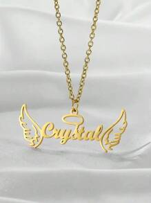 One Piece Personalized Angel Wings Name Necklace - Stainless Steel Handmade Jewelry, Custom Cursive Letter Pendant With Elegant Wing Design, Birthday Holiday Gift For Wife And Family, Her Exclusive Collection, Exquisite Handicraft, Emotional Memorial, High-Quality Fashion Jewelry, Perfect For Couples, Family, Birthdays, Anniversaries