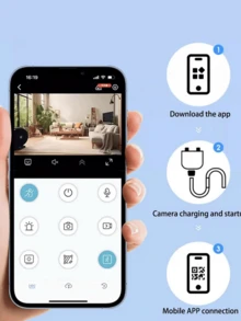 1PC 5MP 室内监视器，WiFi 摄像头，室内高清摄像头，红外夜视功能，家庭宠物监视器，人体检测和记录功能，便携时尚相机 - 黑色 - 查看 8