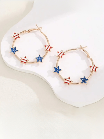 1 Pair Creative Fashion U.S. Flag & Star Design Oil Drop Hoop Earrings, Suitable For Women Everyday Wear, 4th Of July Jewelry Gift