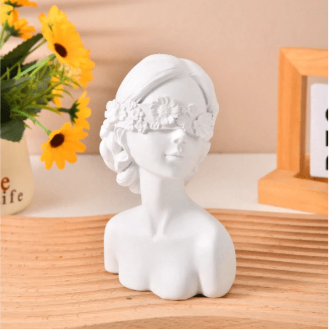 Blindfolded Girl Statue Sculpture Plaster Nordic Home Office Table Ornament Decoration - 白色 - 查看 1