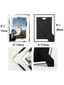 1pc Glass Tabletop Photo Frame For Desktop Display, Home & Office Decor, Silver Finish, Horizontal Or Vertical Wall Art Display - Multicolor - View 3