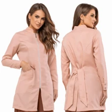 Women's Fitted Lab Coat With Zipper And Puff Sleeves Evi - 米色 - 查看 1
