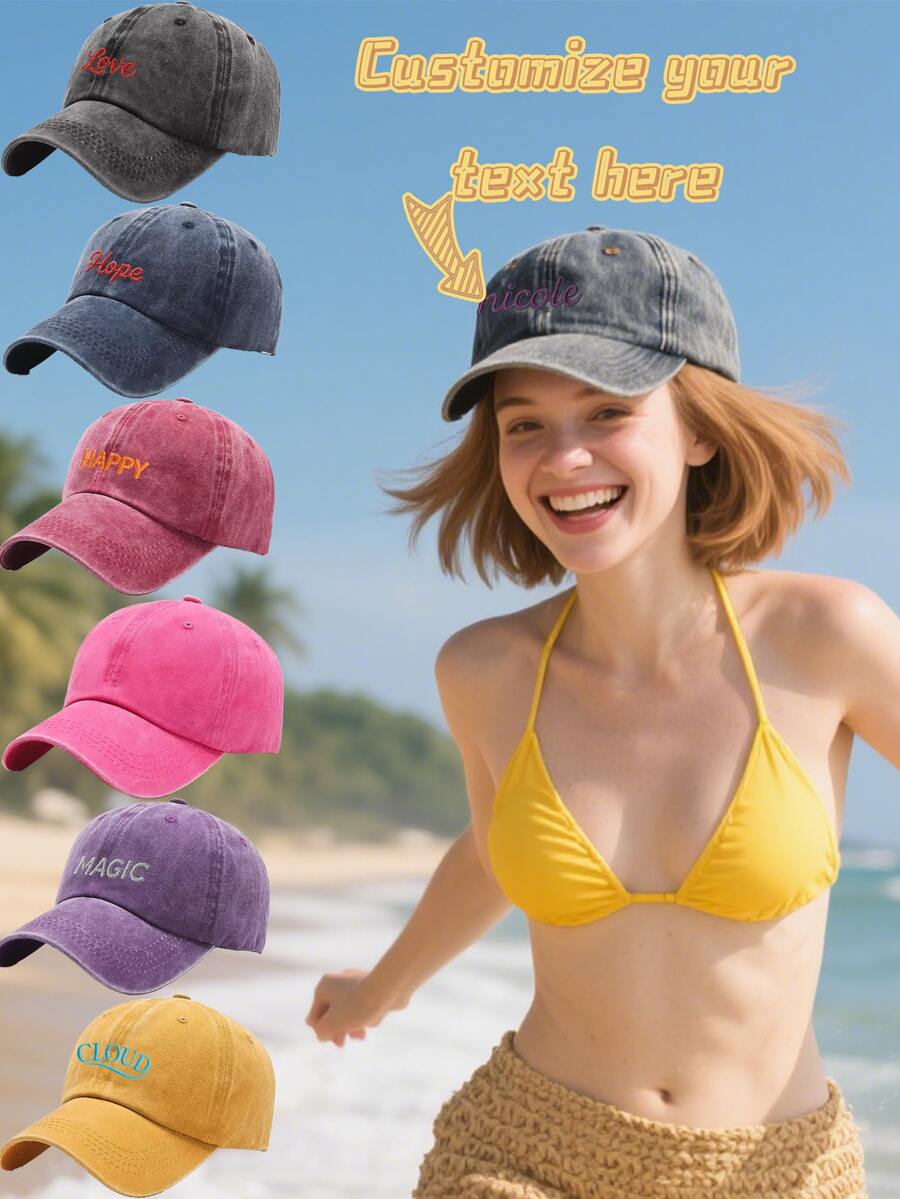 1pc Customizable Logo Baseball Cap, Embroidered Name, Fashion Snapback Hat, Soft Crown, Casual Style, Street Wear, Spring/Summer, Solid Color, Washable, High-End - Multicolor - View 1