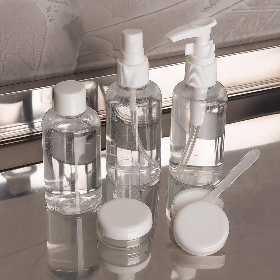 Kit 7 Pieces Travel Kit Shampoo Holder Mini Bottles Pots For Cream And Necessary Transparent Case - 白色 - 查看 1