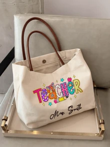 Personalized Teacher Tote Bag, Customizable With Name, Women's Canvas Shoulder Bag, Retirement Gift For Teachers, Gift For Art Teachers, Personalized Name Tote Bag, Bridesmaid Gift Bag, Wedding Party Tote Bag, Holiday Gift Bag, Creative Teacher's Day Gift, Reusable Women's Tote Bag, Personalized Shoulder Bag, A Thank-You Gift For Art Teachers Or Retired Teachers, Wedding Or Holiday Bridesmaid Gift Bag, The Best Teacher's Day Gift. - Multicolor - View 10