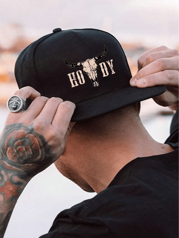 Boné de beisebol unissex casual hip hop com estampa de cabeça de boi vintage, moda urbana, esportivo, com alça ajustável, adequado para uso diário