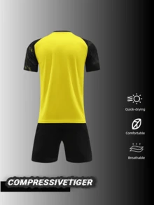 Yellow Football Outfit (2 Pieces Set) - Personalized Jersey And Shorts, Customizable Name/Number, Friends Summer Sports - Yellow - View 3
