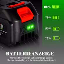 [Für Makita] 18V / 21V Universal-Lithiumbatterie (10 Stück 3000mAh mit LED-Lichtanzeige) + EU-Ladegerät Set | Schlagfest und gegen Überladung geschützt | Schwarz + Rot