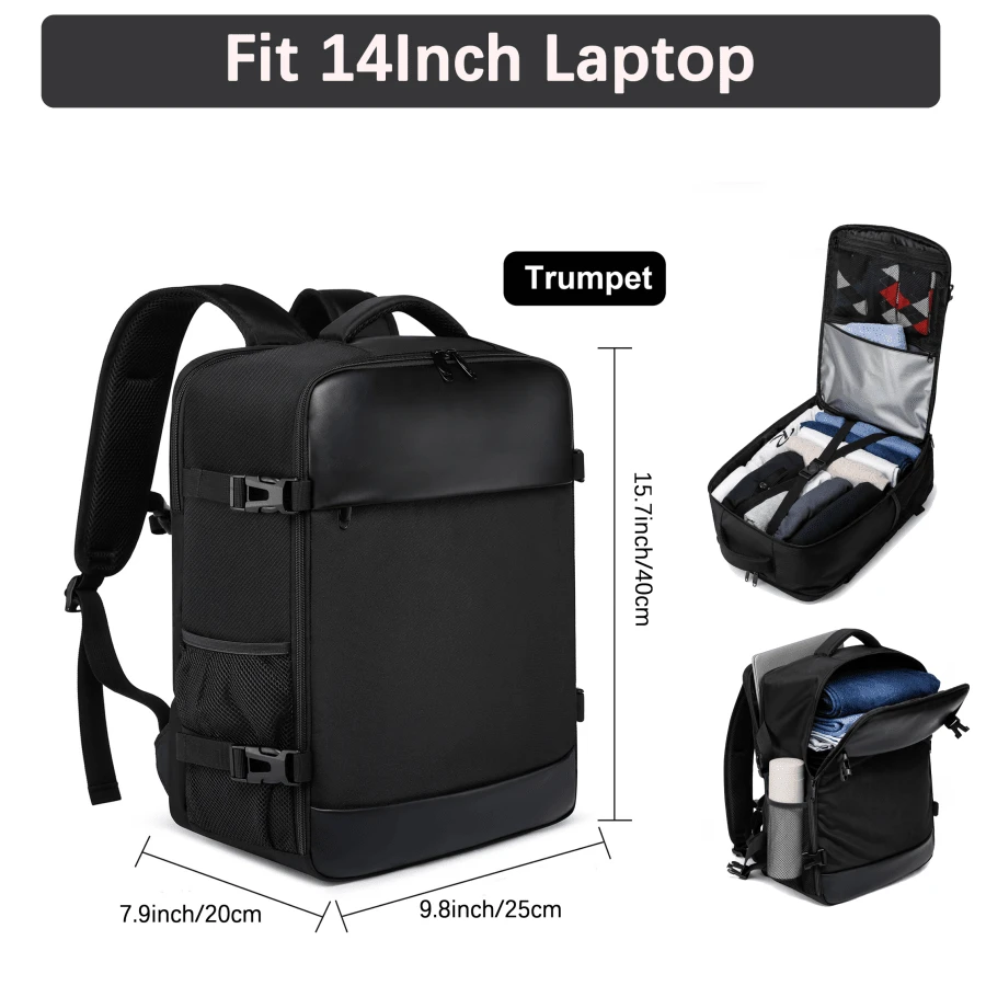 Mochila masculina Yuekan tamanho pequeno, compatível com laptops de 15" e 17", bolsa multifuncional à prova d'água com carregamento USB, mochila de viagem, tamanho grande