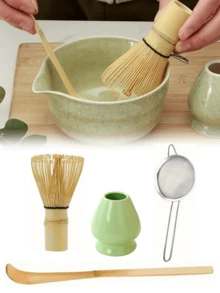 4pcs Traditional Matcha Tea Starter Set, Tea Whisk (Bamboo), Tea Spoon (Bamboo) Colander (Stainless Steel), Tea Whisk Stand (Ceramic), Basic Matcha Making Kit, Traditional Decoration Perfect Gift - Multicolor - View 11