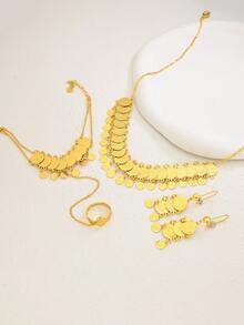 4 件套优雅复古风格流苏项链、硬币吊坠、耳环、手链首饰套装，适合派对、通勤 - G - 查看 3