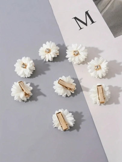 Set de 8 agrafe de păr cu margarete albe, agrafe de păr albe pure la modă, potrivite pentru Ziua Îndrăgostiților, petreceri, coafare zilnică, cadou de Ziua Mamei/o mică surpriză, spălare manuală, agrafe împletite, accesorii de păr