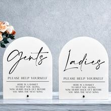 1pc Gents & Ladies Acrylic Sign, Gents & Ladies Bathroom Sign,Contemporary Acrylic Wedding Bathroom Sign With Holder - "Please Help Yourself" His & Hers Hospitality Basket Decor, Battery-Free Tabletop Sign For Wedding Receptions & Events,Engagement Party Desk Decor, Reception And Bridal Shower, Acrylic Sign With Stand, Wedding Party Favors