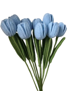 6 Pack Fake Tulips Artificial Flower Bouquet For Decoration, Tulip Crochet Flowers Bouquet For Table Decor, Handmade Knitted Tulip Flower With Stem & Leaf, Tulip Forever Flower - 樣式 3 - 查看 2