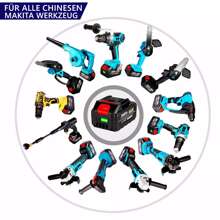 [Für Makita] 18V / 21V Universal-Lithiumbatterie (10 Stück 3000mAh mit LED-Lichtanzeige) + EU-Ladegerät Set | Schlagfest und gegen Überladung geschützt | Schwarz + Rot