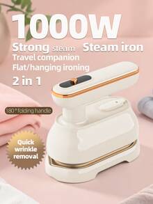 OBOVAY 1 Dampfbügeleisen, Hängebügeleisen, Elektrischer Bügeleisen, 2-in-1 tragbares Mini-Dampfbügeleisen, 1000W Hochleistung, entfernt Falten in Stoffen schnell, unterstützt Trocken- und Nassbügeln, Flachaufhängungs-Bügeln, 180° klappbarer Griff, 100ml Wassertankkapazität, 15 Sekunden schnelles Vorheizen, Ein-Klick-Dampfausstoß, geeignet für Zuhause und unterwegs - EU E-Typ Stecker (220-240V) - Übersicht 1