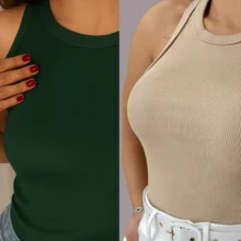 Kit Of 2 Women's Ribana Tank Tops Ideal For Casual And Comfortable Looks Perfect For Everyday Life - Hijau dan Krem - View 2