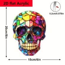 2D Flat Chocolate Skull Acrylic Light Catcher - Painted Glass Style Decoration, Suitable For Homes, Gardens, And Bars - Perfect Halloween And Holiday Party Supplies