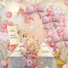 2 peças Balões em formato de laço rosa com laço rosa claro fosco de alumínio, usados para decoração de laço, aniversários, Dia dos Namorados, festas de aniversário em família, casamentos, suprimentos de decoração de fotos, decoração de festa de aniversário de princesa