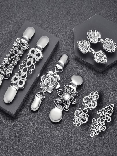 Agrafes vintage pour col de cardigan pour femmes, agrafes de ceinture, broches pour chemise robe, clip pour châle de pull motif fleur d'argent - agrafe de taille, agrafe de ceinture de cardigan, accessoire de col écharpe, agrafes et broches pour vêtements cadeaux