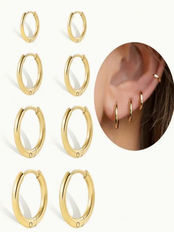 1 Set Of Minimalist Stainless Steel Round Hoop Earrings, Includes 8pcs/4 Pairs Of Golden Circular Earrings, Hypoallergenic And Lightweight, Suitable For Men And Women