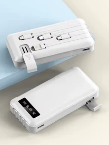 Portable Power Bank Charger 20000mah Universal Output 4 Cables - White - View 1