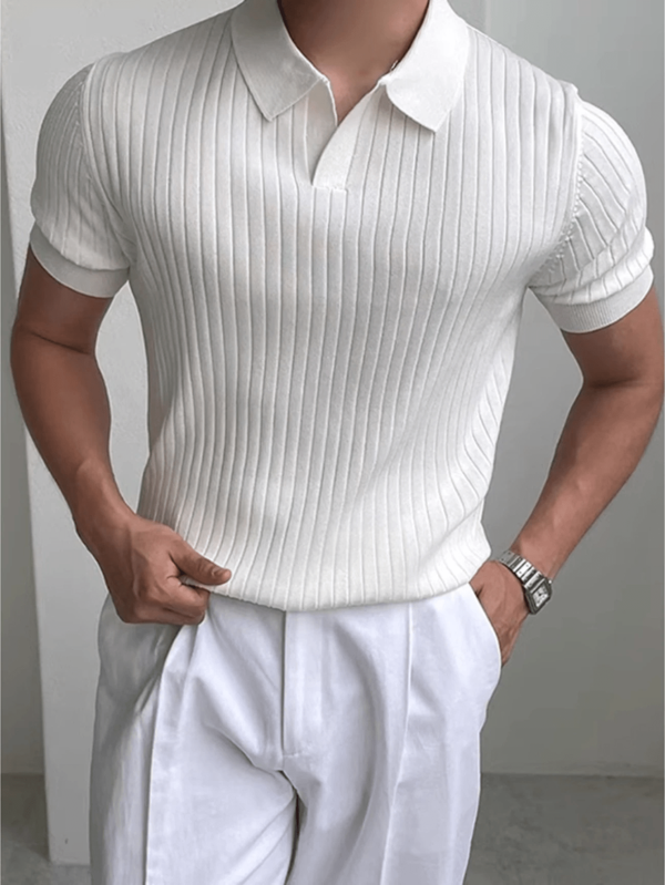 Men's Summer Ribbed Knit Short Sleeve T-Shirt