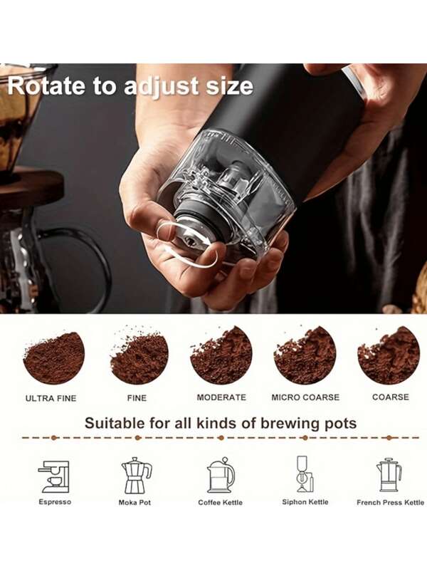 1 Pieza Molinillo de café eléctrico portátil y cónico, molinillo de granos de café recargable por USB pequeño para moler vainilla, cacahuetes, granos y granos con ajustes de molienda de fino a grueso, adecuado para viajes, campamentos, oficina, cocina, uso doméstico