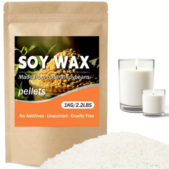 כדורי שעוות סויה 1 ק"ג/2.2 ליברות, שעוות נרות איכותית, מתאימה למזיגת נרות, נקודת התכה 52°C, שעוות סויה טבעית